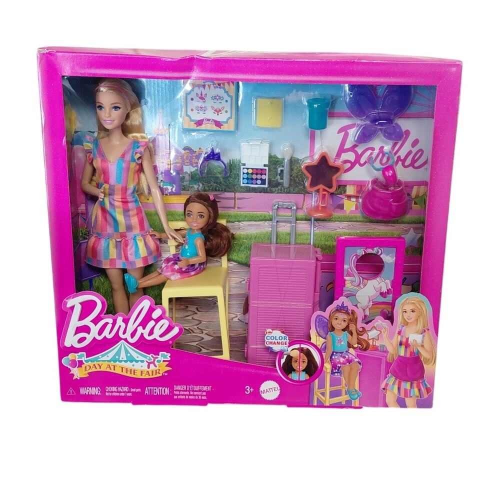 Barbie Day at The Fair Playset with 2 Dolls, Face Paint & Photo Stand NWT